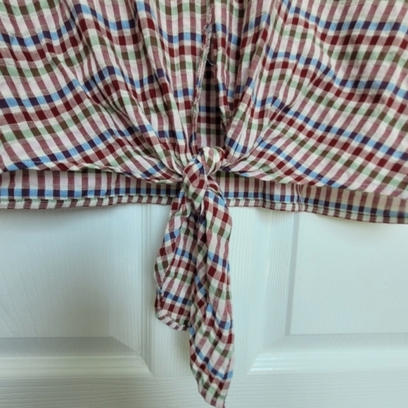 Madewell Plaid Shirt Small Women's Cotton Crop Top Front Tie Knot - Picture 4 of 15